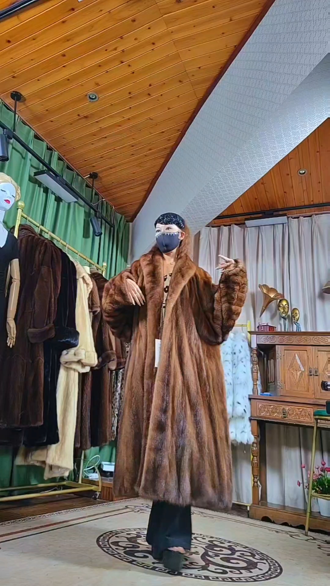 sy1167-1167巨肥中古风外单NAFA进口全抽毛巾领蝙蝠阔挽袖栗棕金