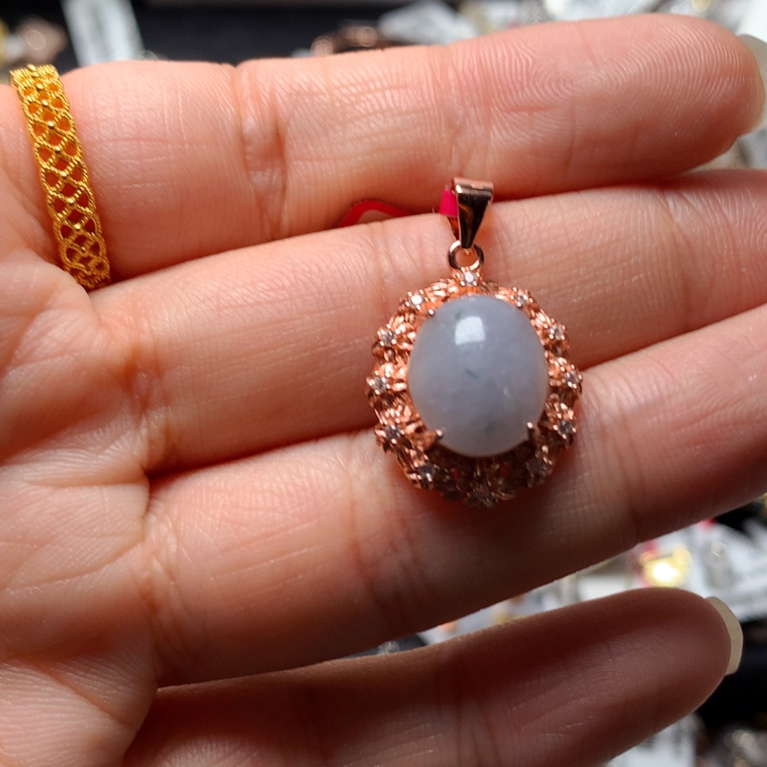 翡翠戒指银S925镶嵌天然翡翠吊坠