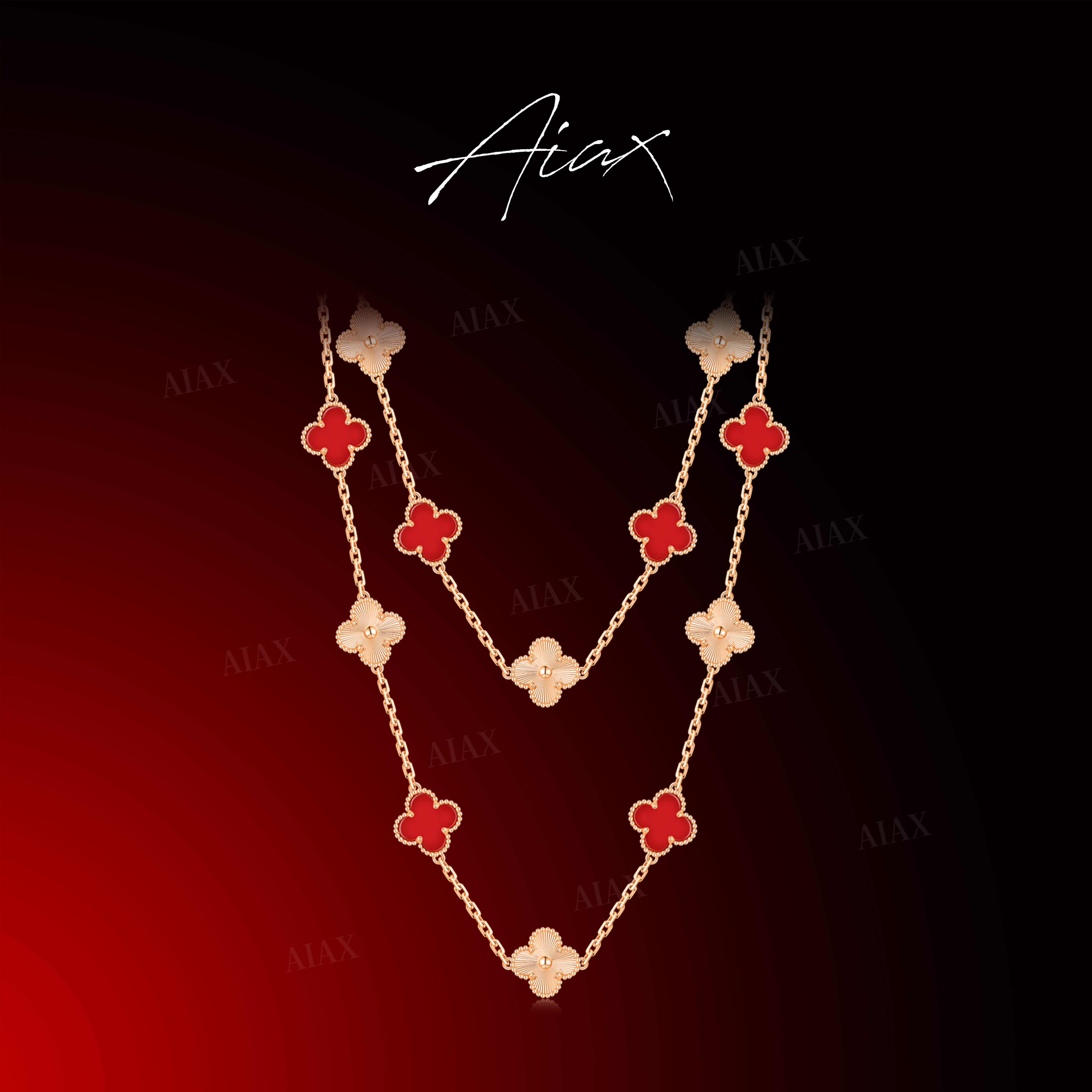 AIAX 镀K金【幸运草】好运幸运四叶镭射项链送女友老婆TSJ10239