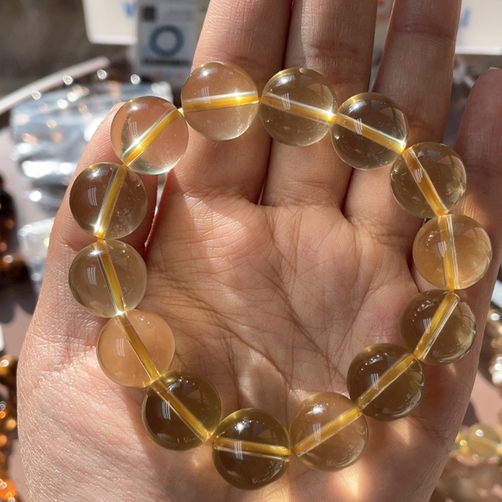 水晶手串未镶嵌纯净体黄水晶双A