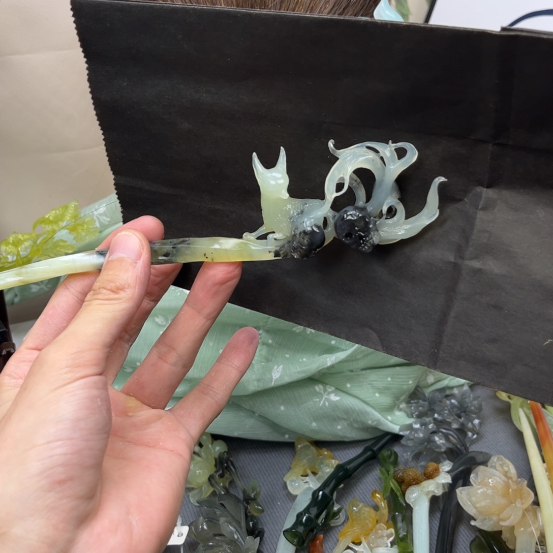 蛇纹石玉合金发饰