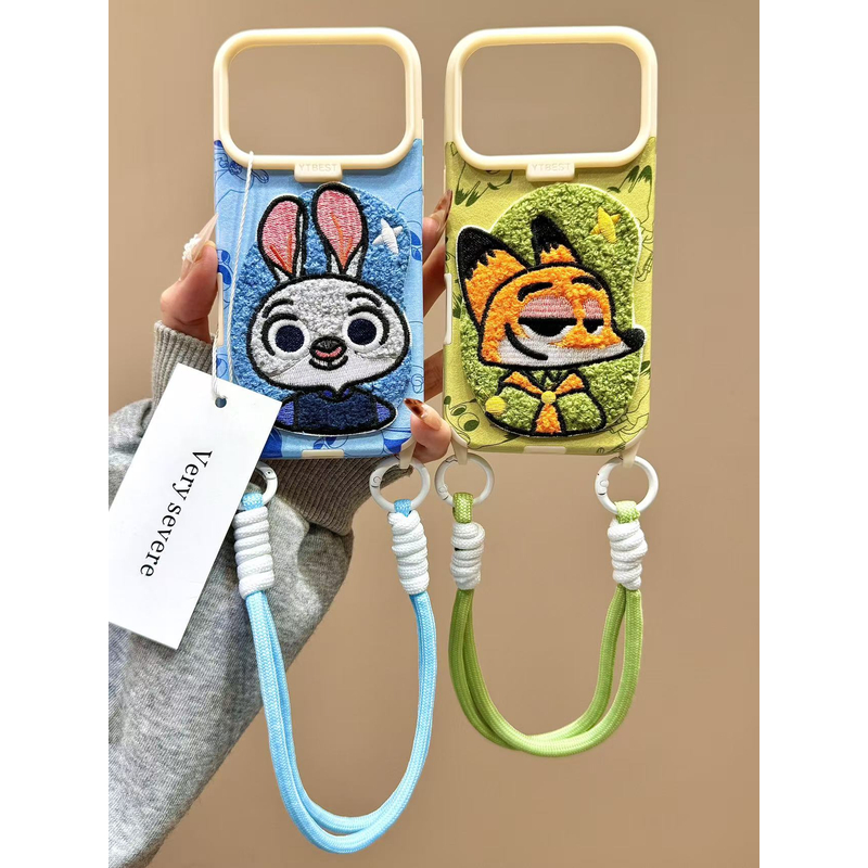 动漫卡通刺绣朱迪尼克手拎绳适用苹果17promax手机壳15iphone16