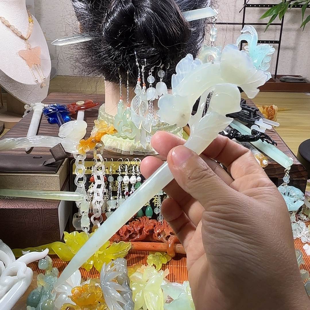 蛇纹石玉合金发饰