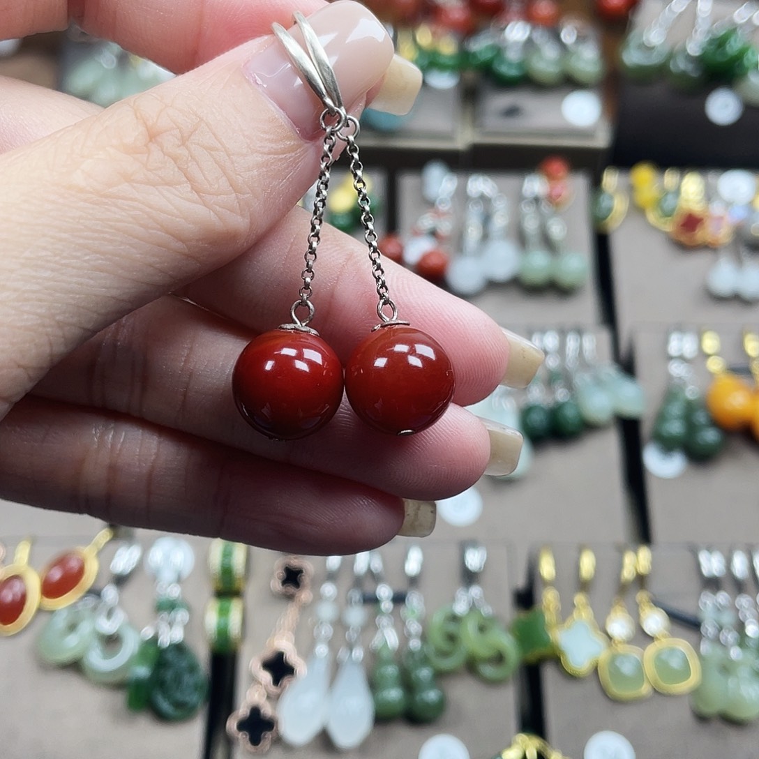 玛瑙/玉髓银S925镶嵌耳坠