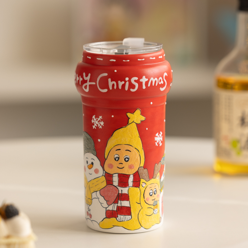红色岩彩圣诞星星人随行杯