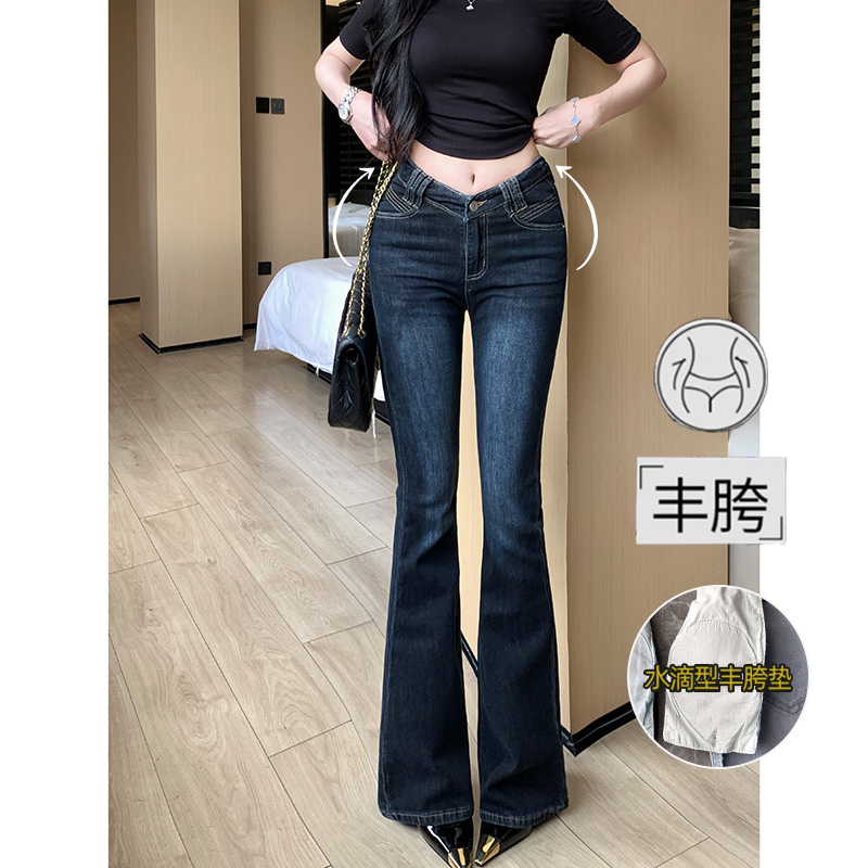 V腰丰胯性感微喇牛仔裤女2025早秋新款收腰弹力修身显瘦包臀长裤