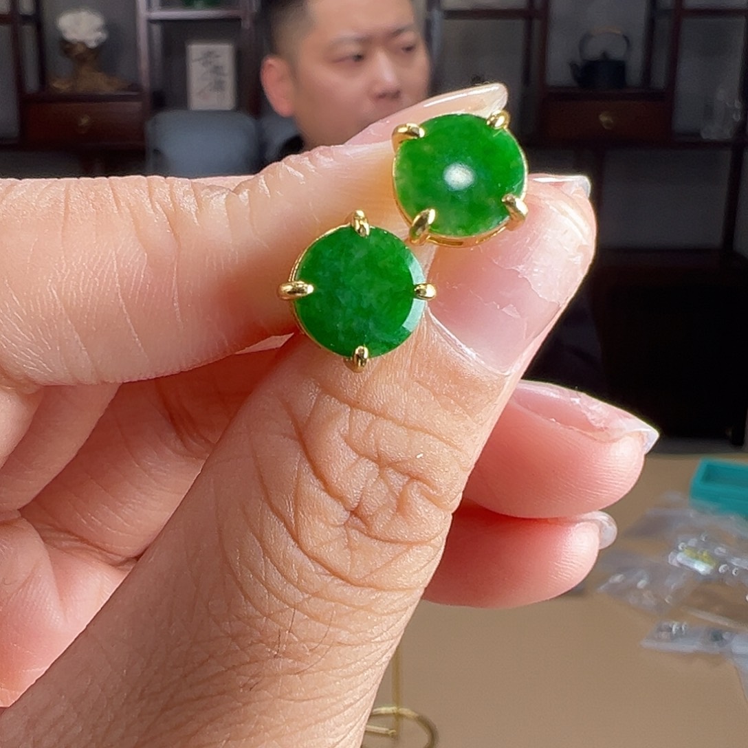 翡翠银S925镶嵌耳饰耳环73