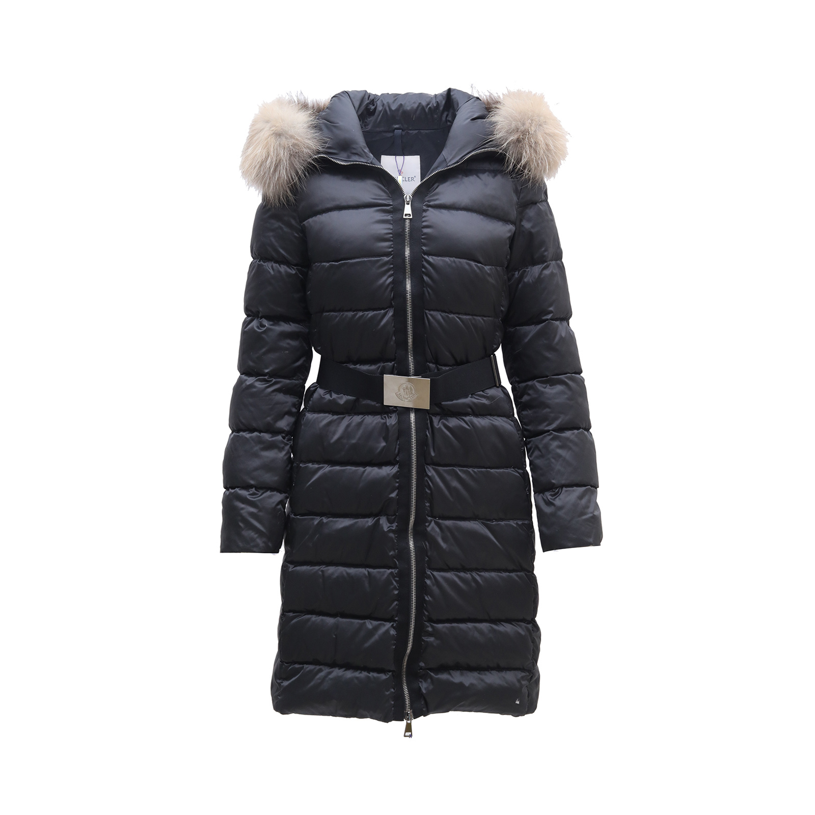 99新 MONCLER 黑色 19S 收腰中长款羽绒服 蒙口0码 P243974713