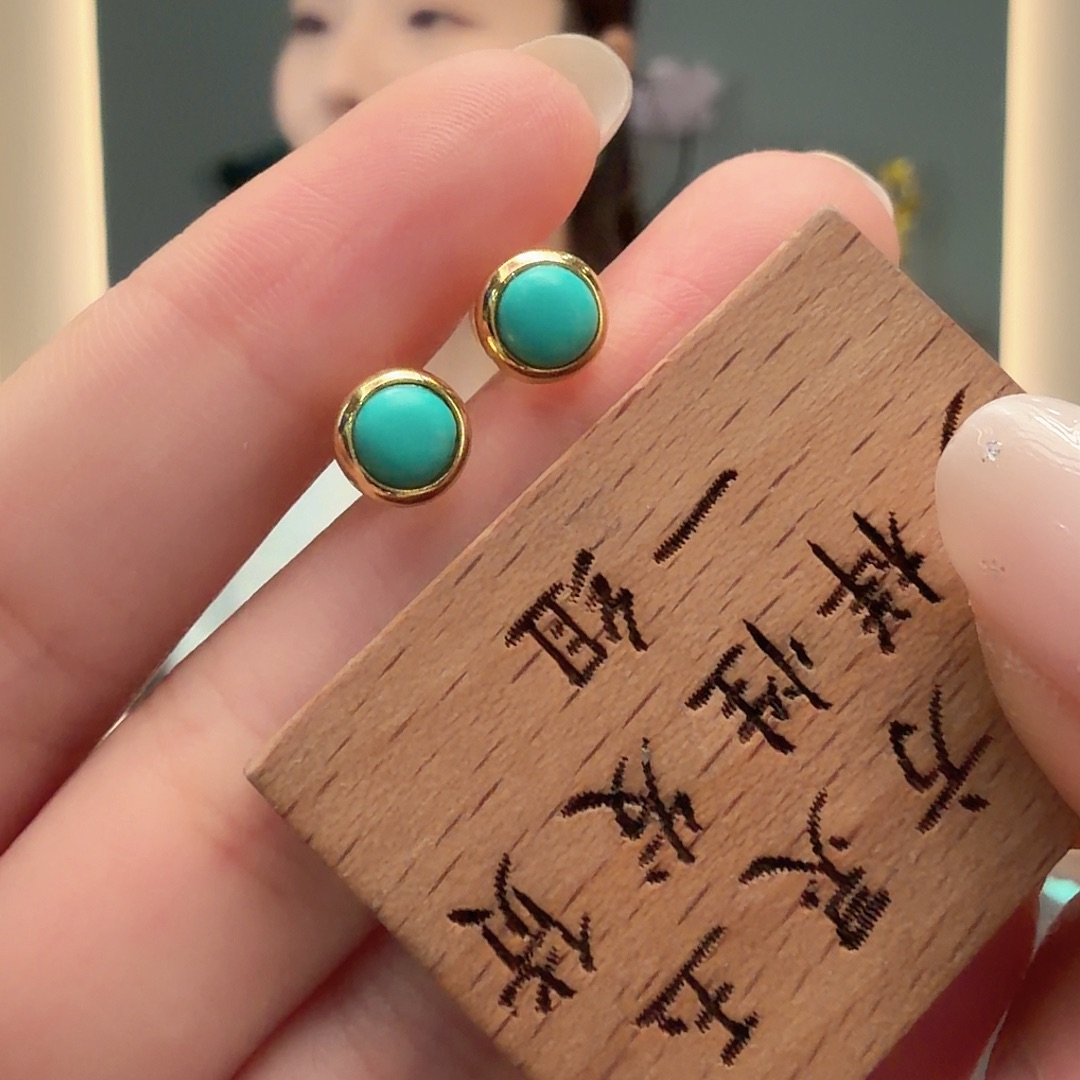 绿松石银S925镶嵌耳饰