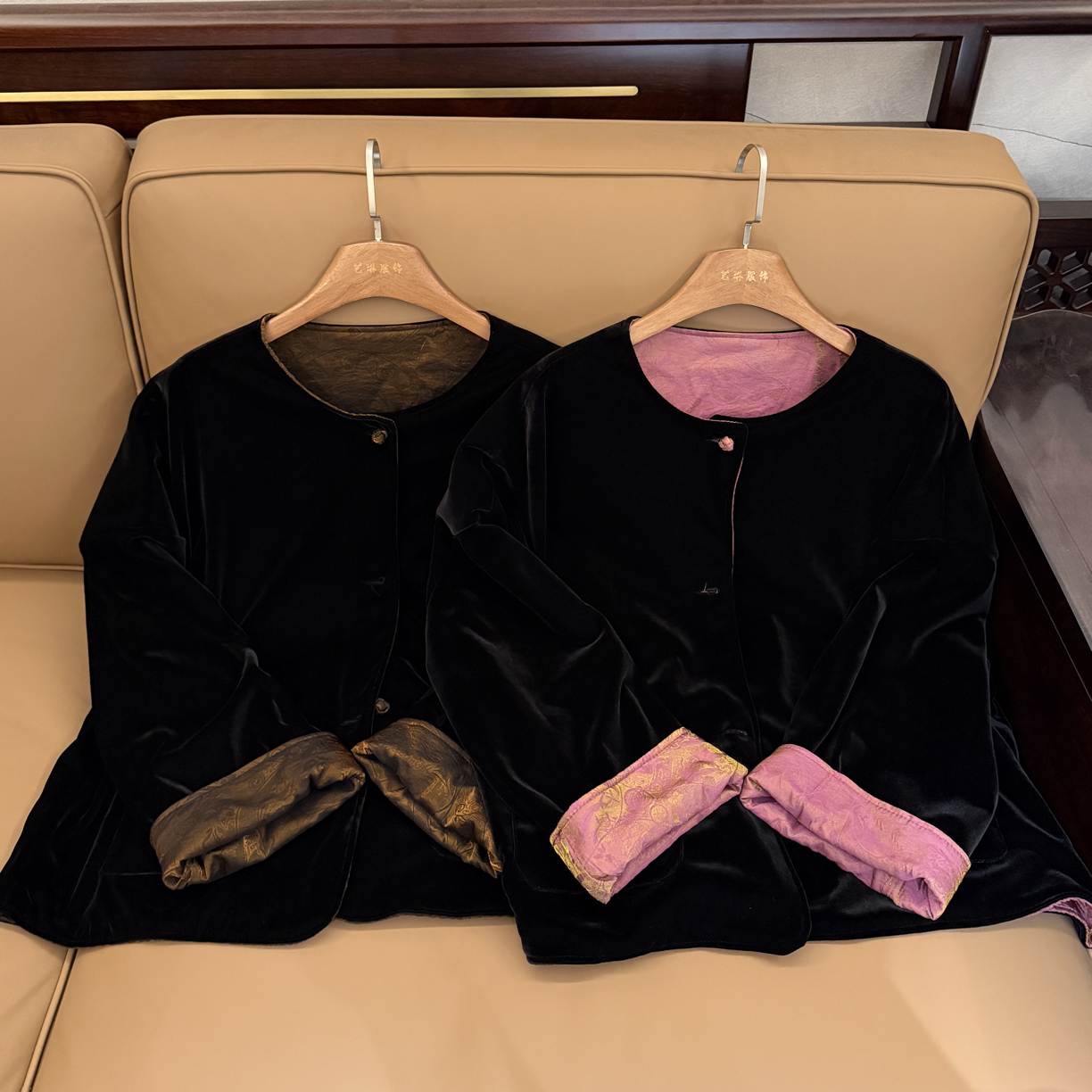 (锦绣双穿外套)秋冬新中式单排扣圆领外套黑色秋季网红