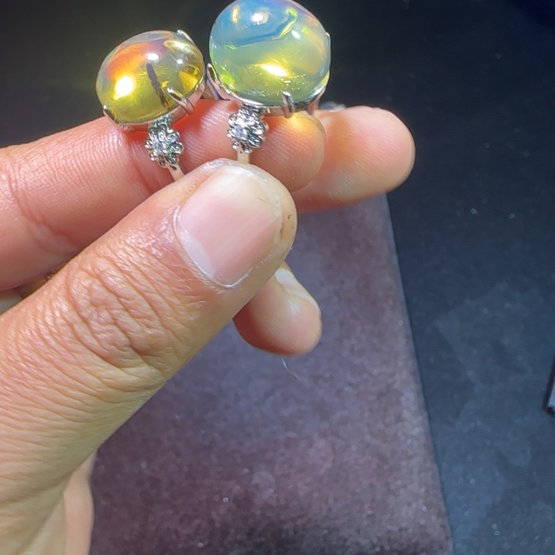 琥珀银S925镶嵌裸石戒指