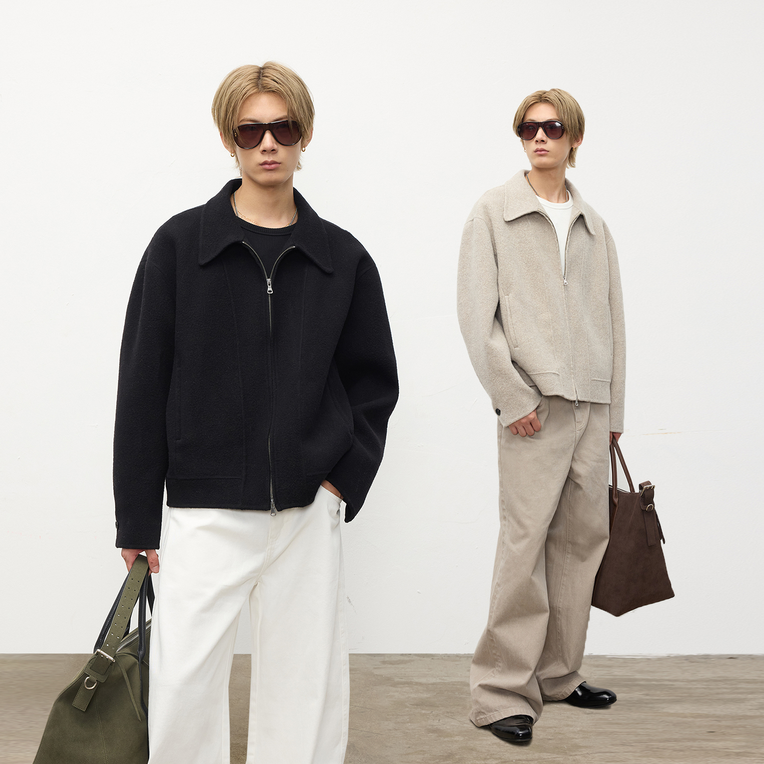 TERRAINCOGNITA/未知领域100%羊毛双面呢夹克保暖短款外套简约