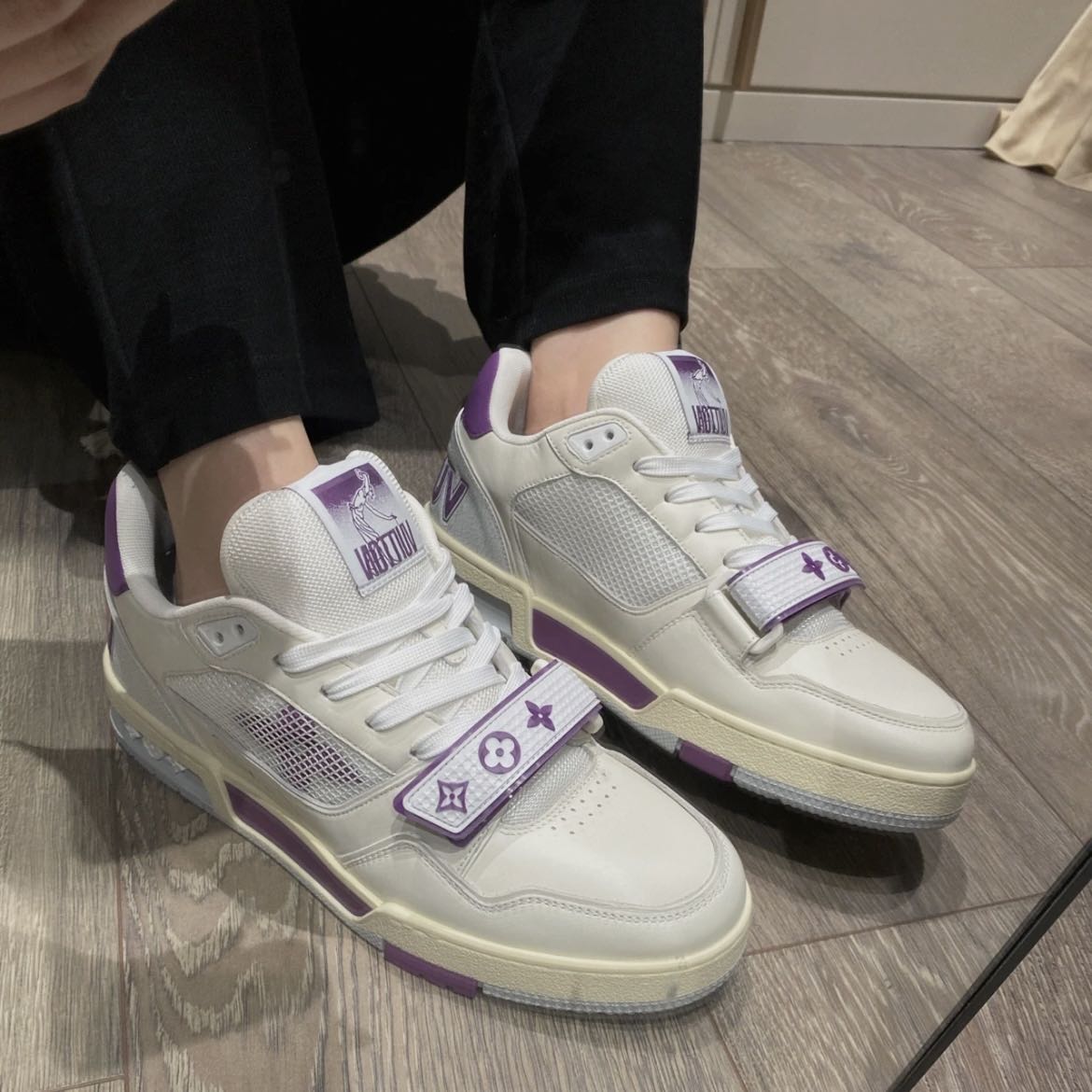 未使用 LouisVuitton/路易威登 Trainer圆头印花 时尚板鞋白紫 39
