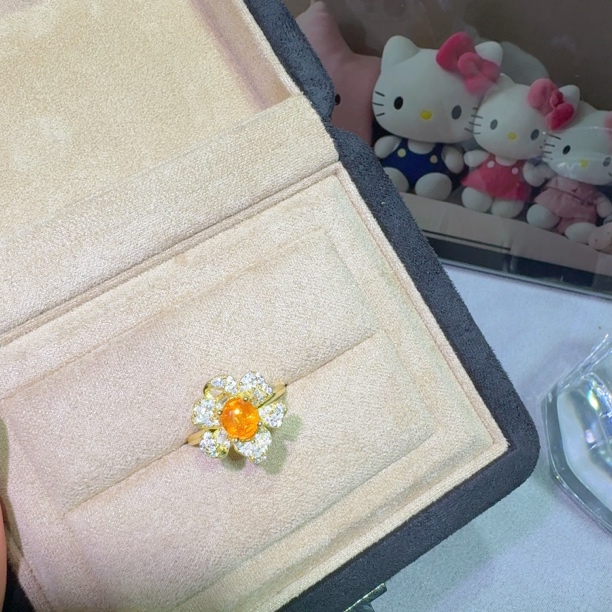 复古甜美气质天然精品芬达石榴石戒指设计感满满标准汽水色6x8mm