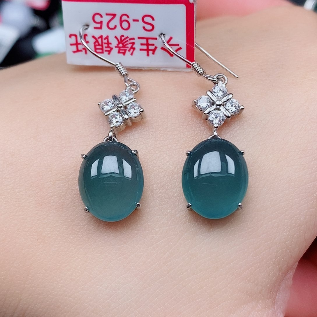 翡翠戒指银S925镶嵌耳钉