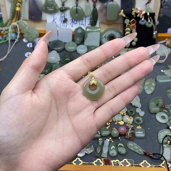 和田玉银S925镶嵌吊坠(不含链)