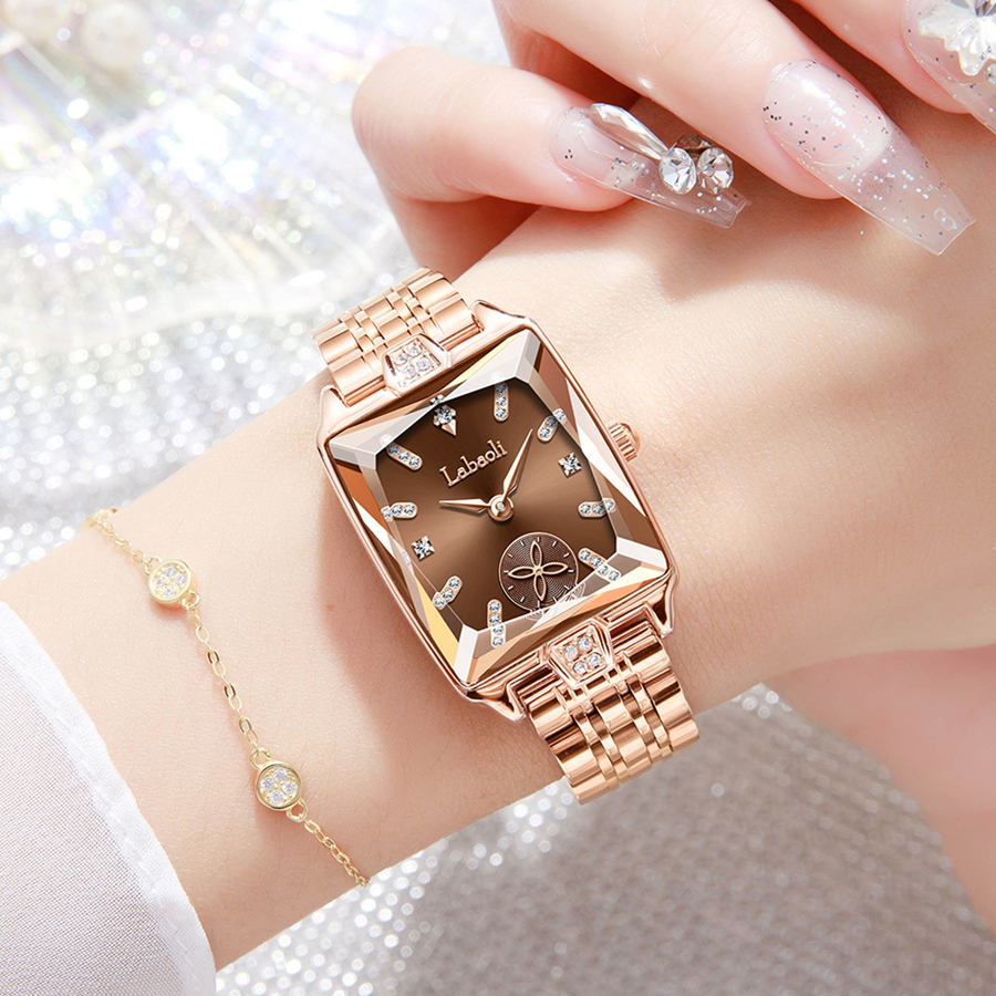 优雅系列 气质女士方形腕表钻石切割镜面独立秒盘镶钻款（小敏）