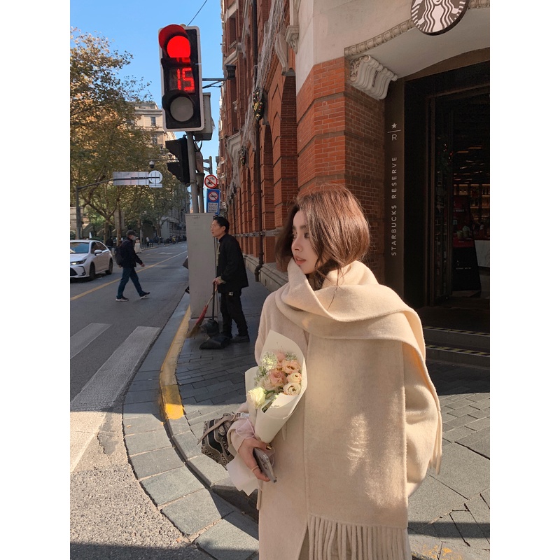 【LILYLIKES】 純手工V领廓形围巾两件套廓形大衣