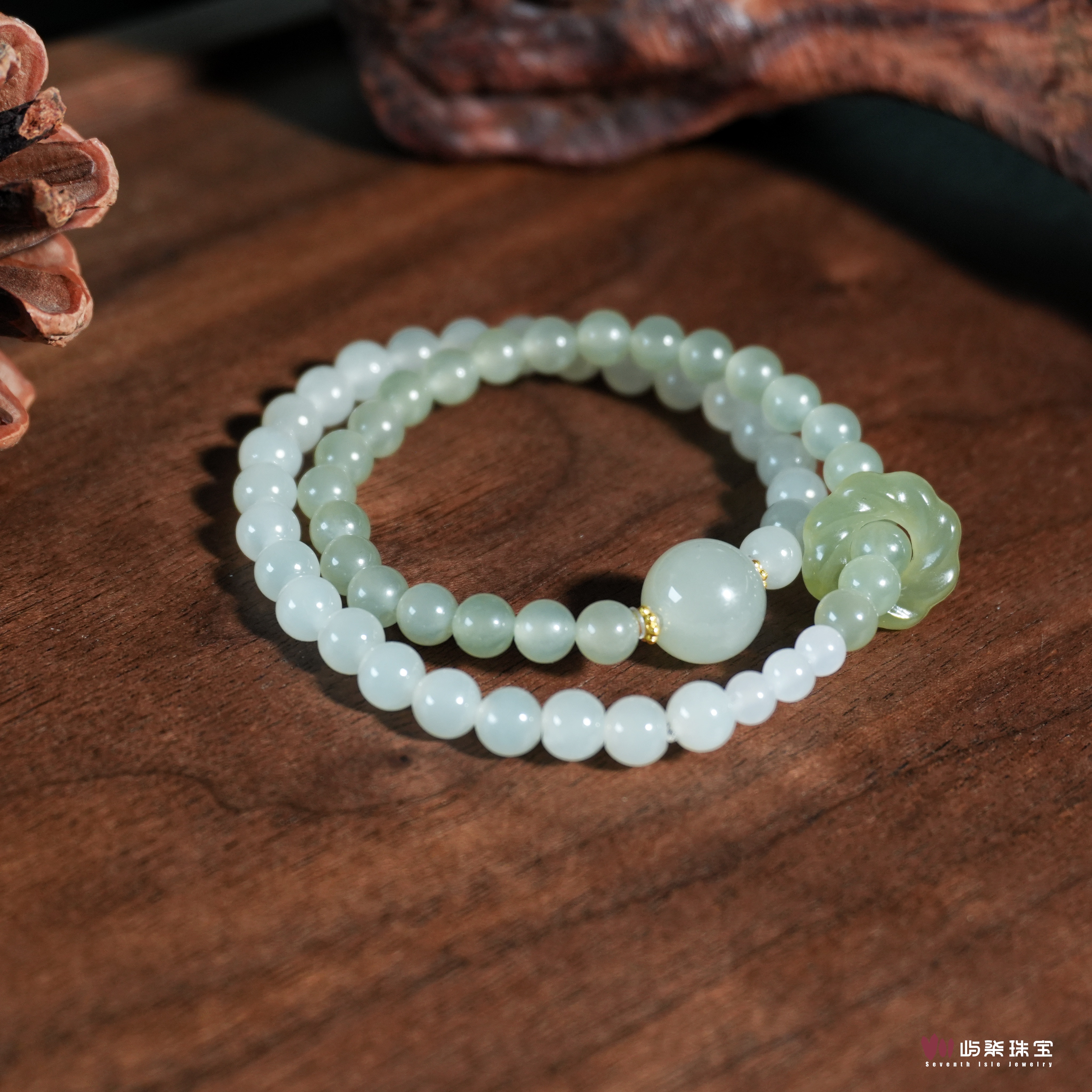 F753 |溪上| 和田玉18k金镶嵌 和田麻花圈跑环18k双圈