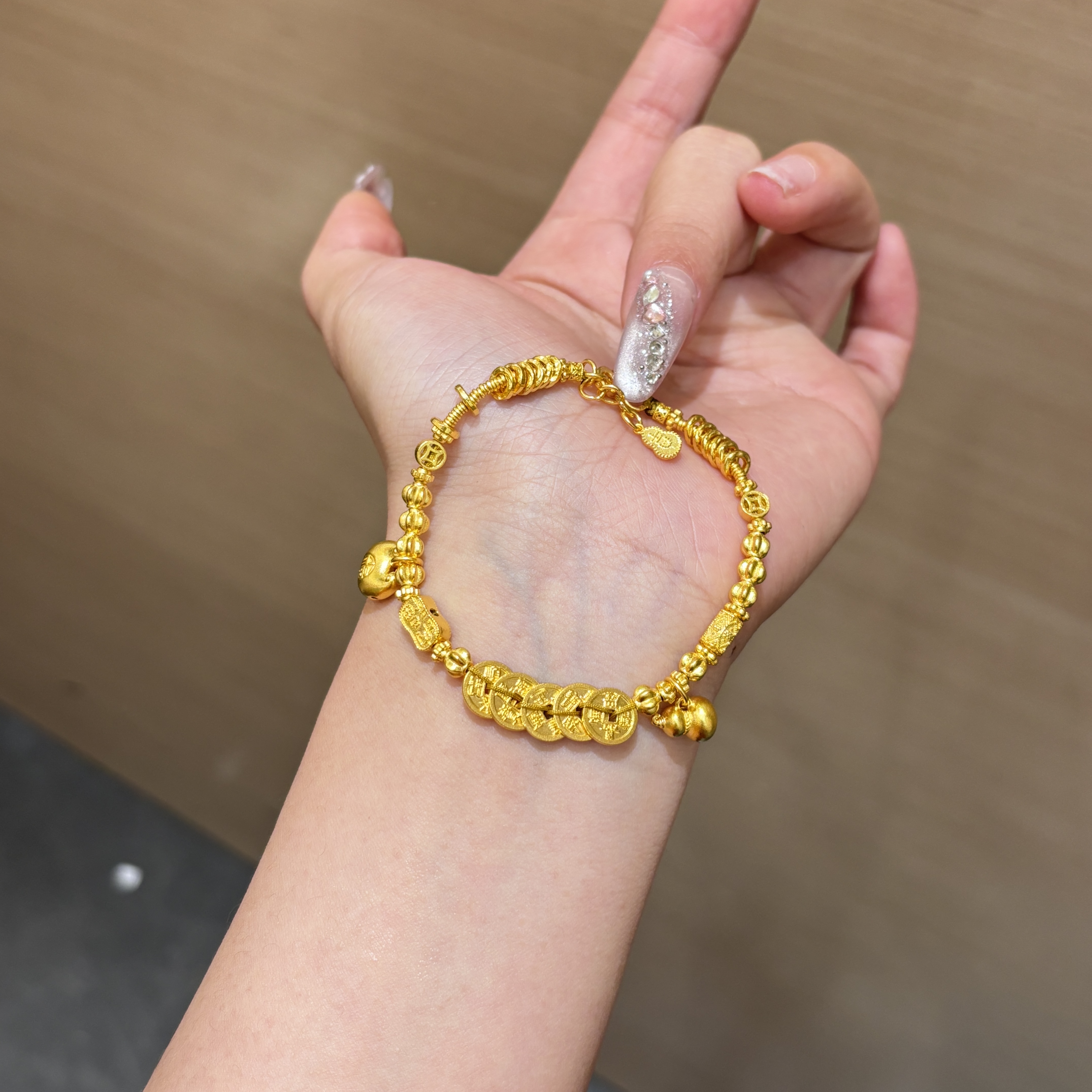 【菠萝珠宝】足金999 五帝币 南瓜手串 金重：20.4克