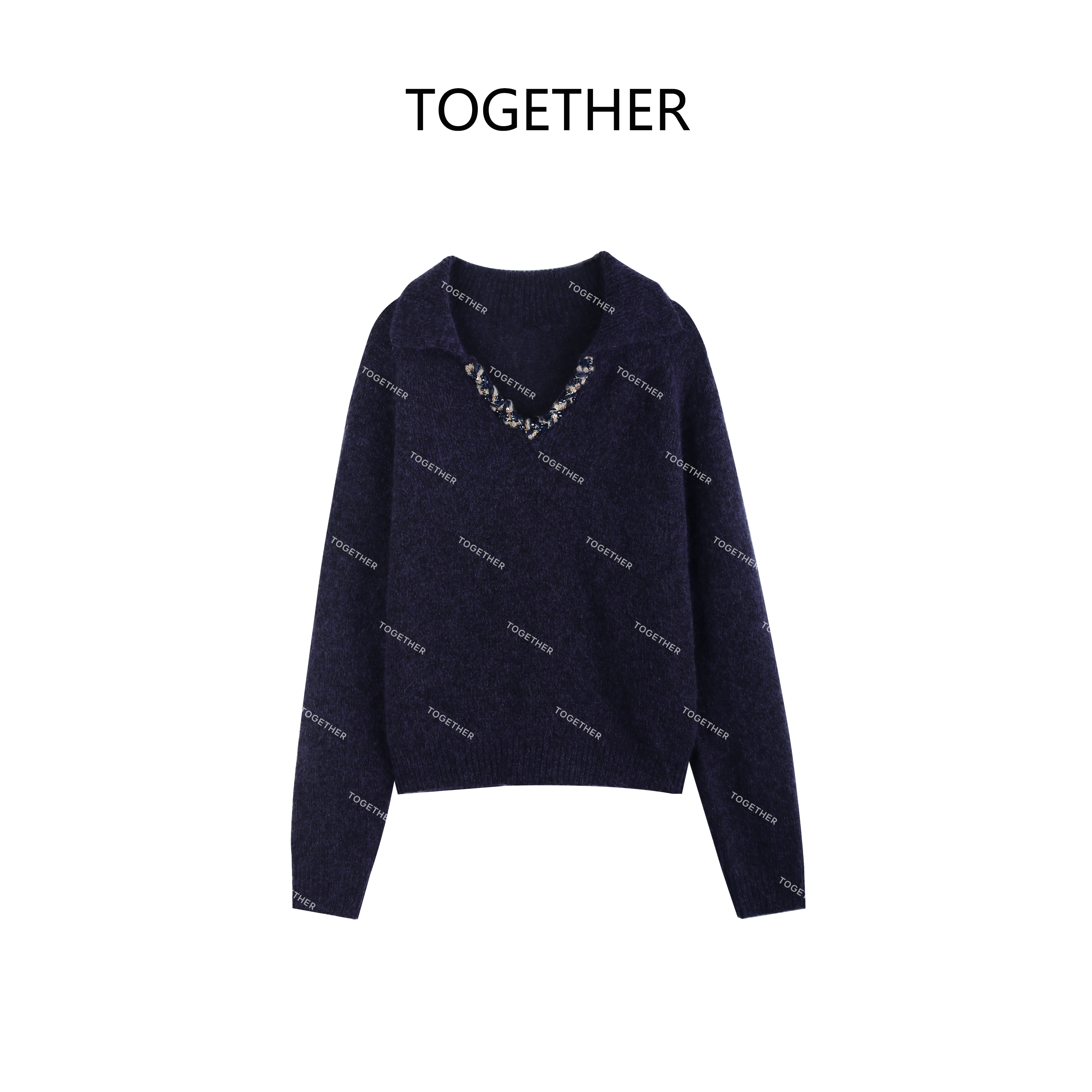 【Together】套头V领羊毛针织衫上衣#YH168