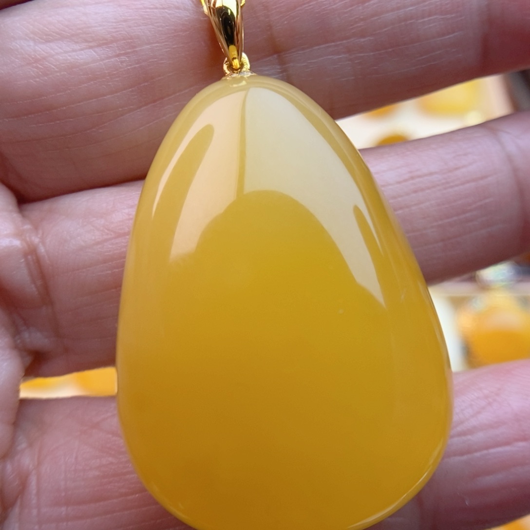 琥珀颈饰银S925镀金镶嵌