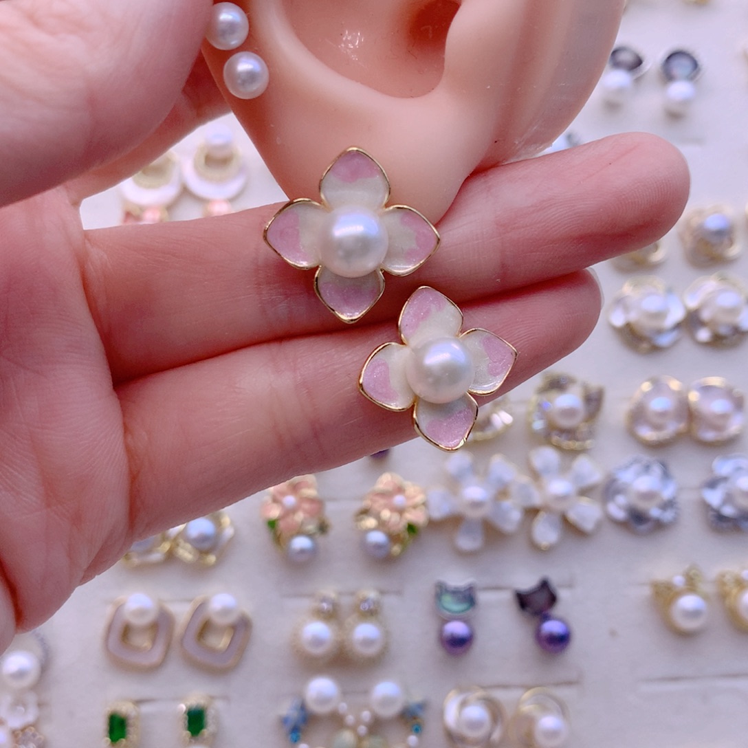 合金淡水珍珠耳饰