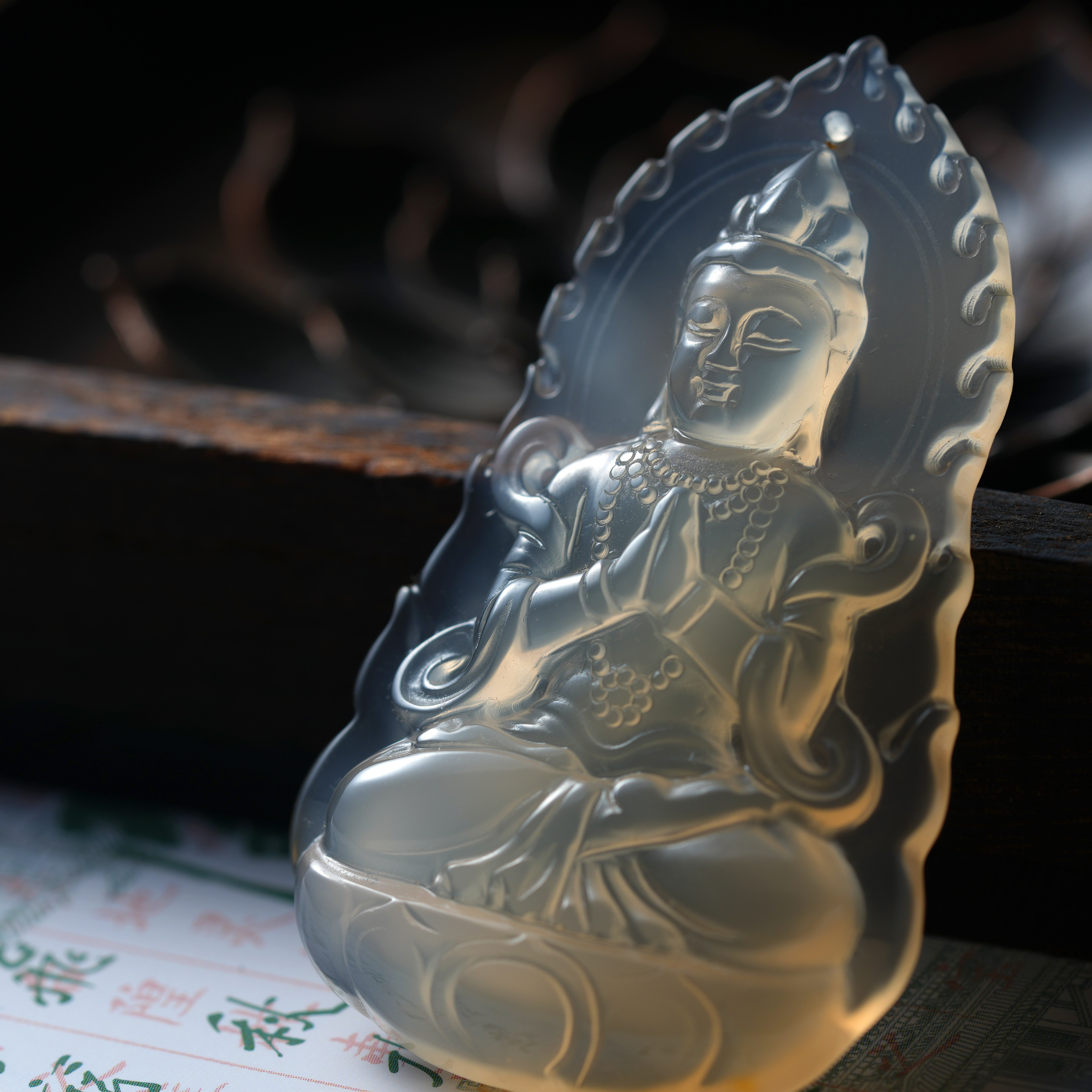 【天然玉石】玉髓白冰坐莲观音吊坠男女同款守护神坠菩萨珠宝玉石