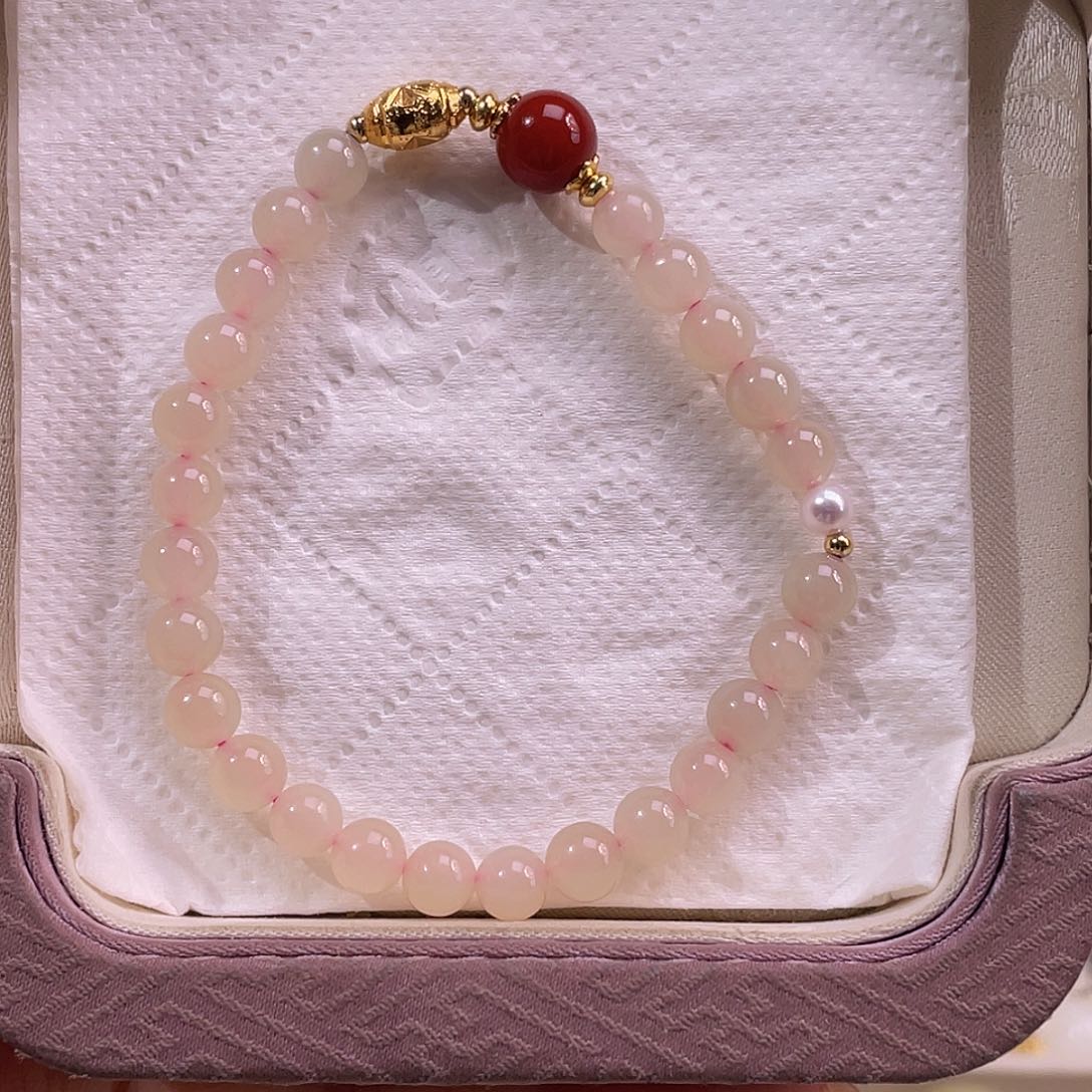 未镶嵌手串和田玉藕粉设计款手串6mm