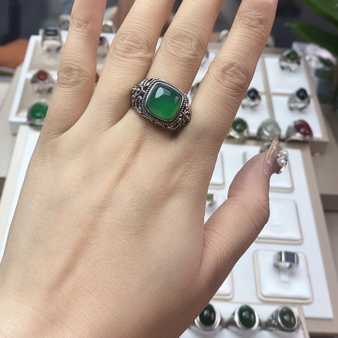 玛瑙/玉髓戒指银S925镶嵌