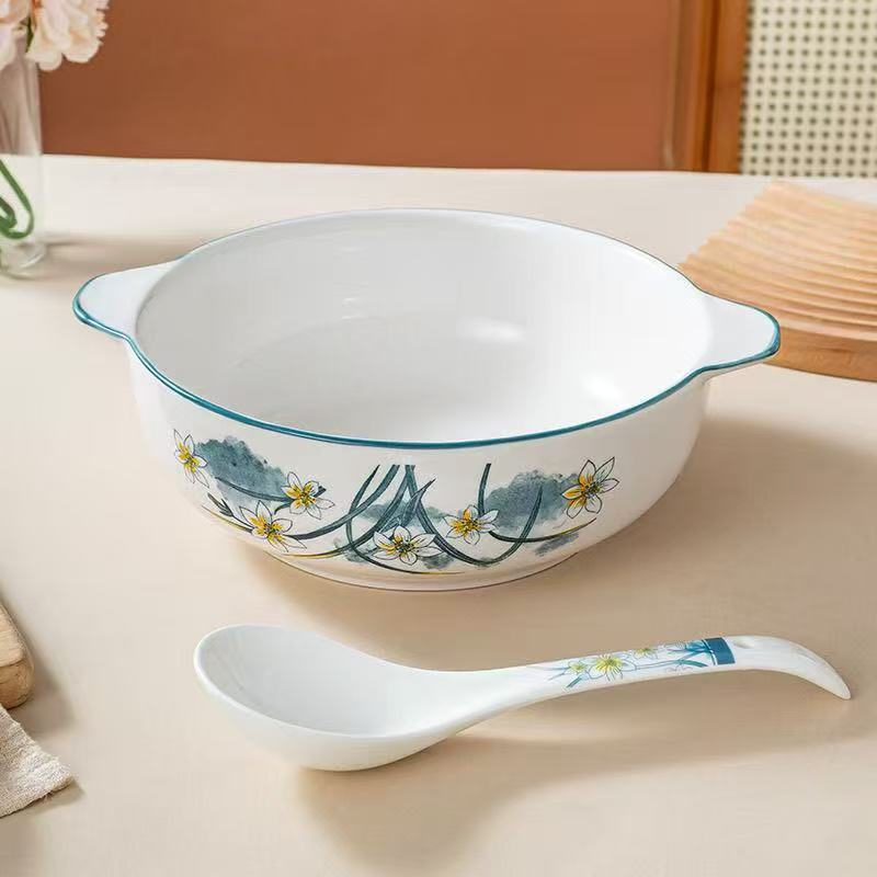 10.5英寸水仙花双耳+同款汤勺一个 破损补发