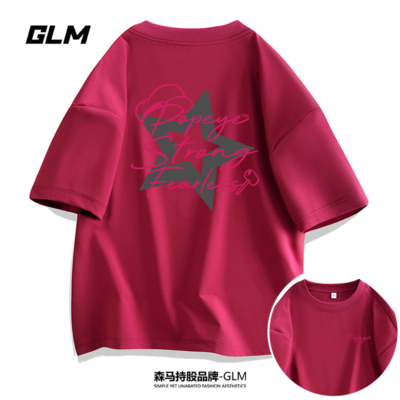 大力水手联名GLM夏季男士短袖T恤衫纯棉情侣半袖休闲打底体恤上衣
