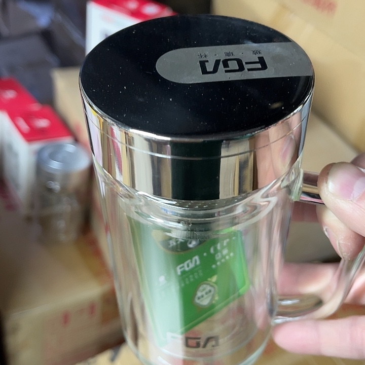 茶隔款玻璃富光把手杯金属银盖