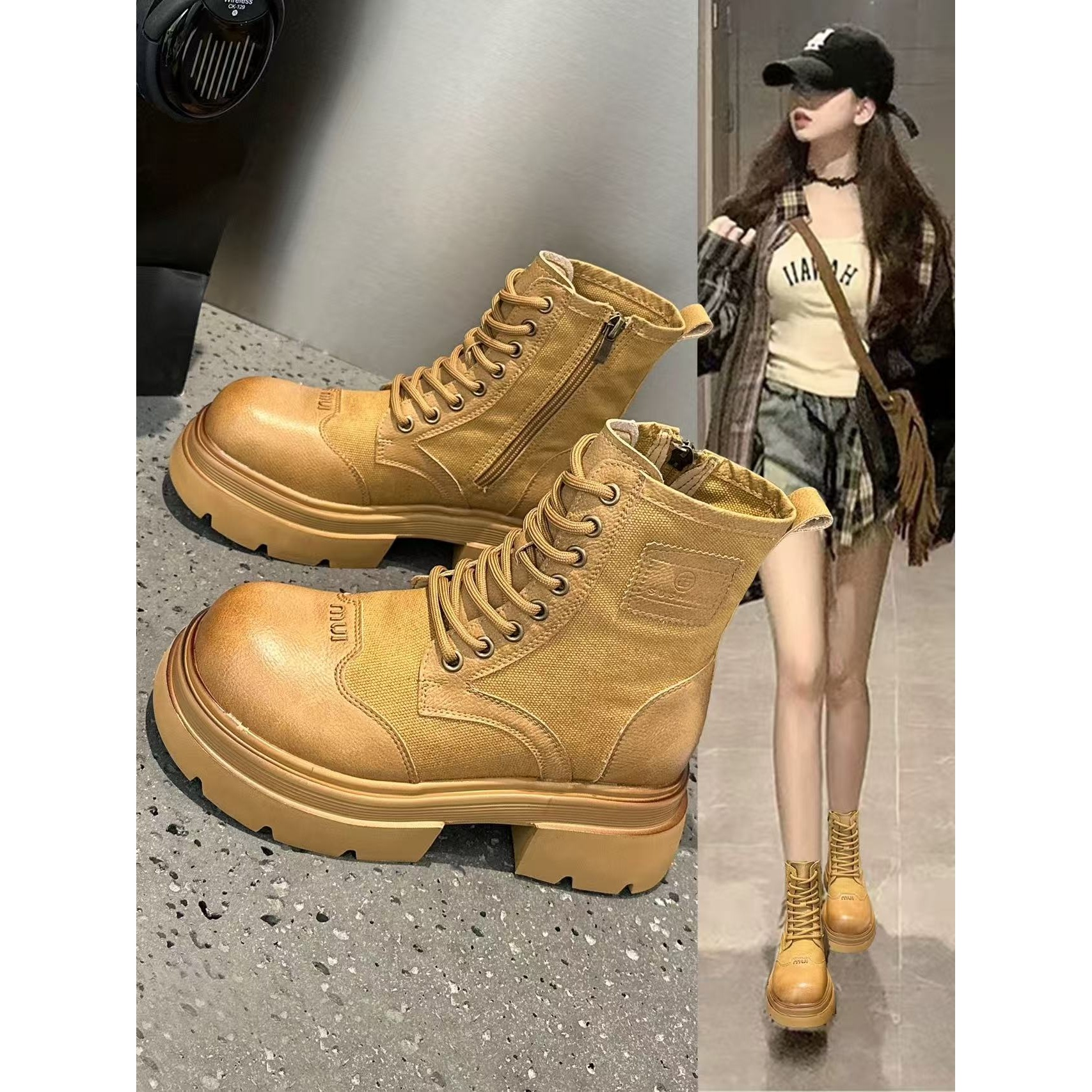 厚底时装靴女新款复古显瘦套筒马丁靴短靴86-8179（不加绒）