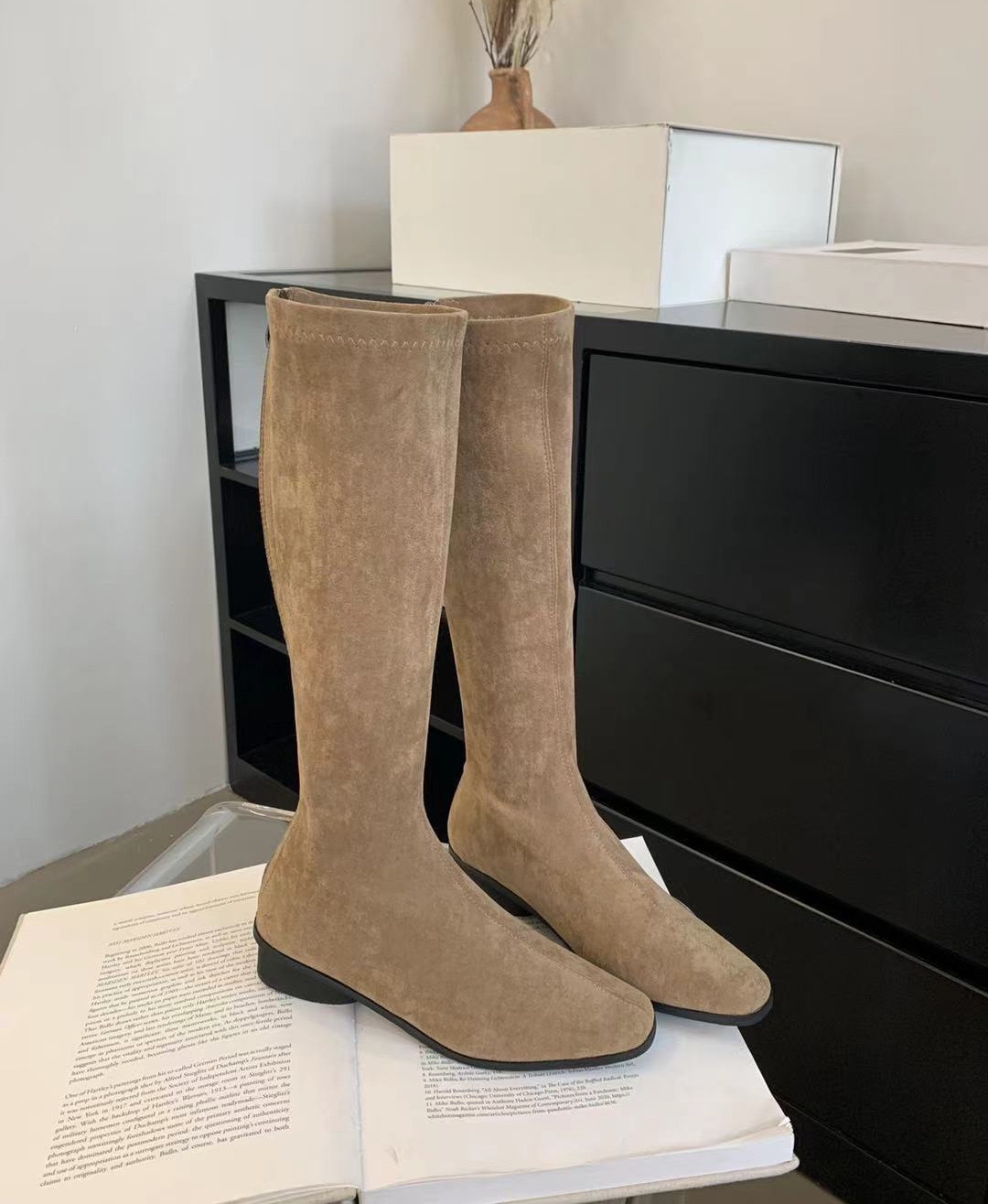 内增高新款瘦瘦长靴羊猄绒后拉链软底软面百搭时尚弹力靴