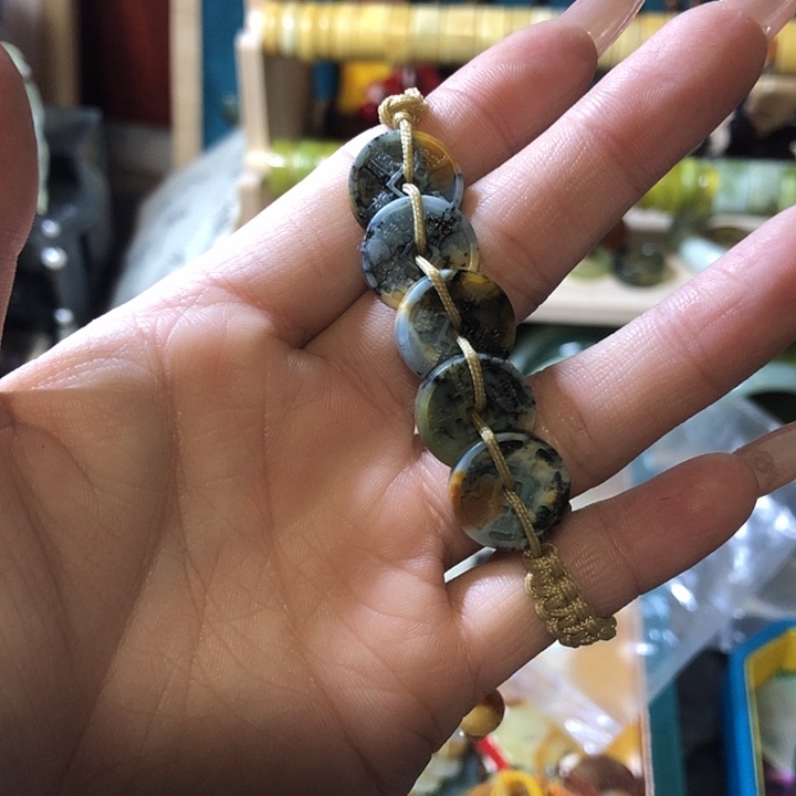 岫玉岫玉五帝钱手链未镶嵌