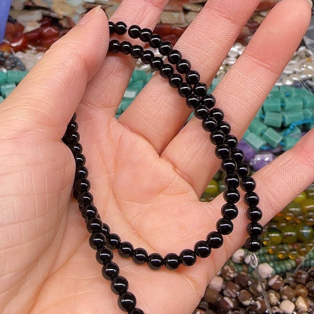 玛瑙/玉髓合金珠宝半成品黑玛瑙4mm一条