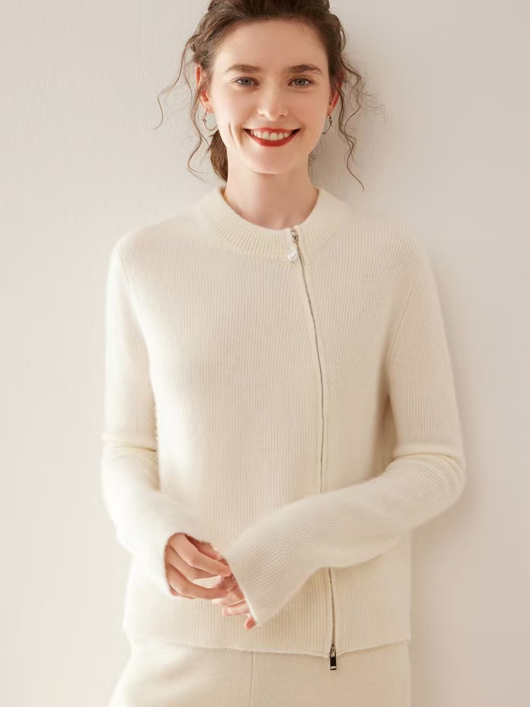 25新款羊绒开衫秋冬半高领简单百搭时尚大气侧拉链开衫羊绒衫针织