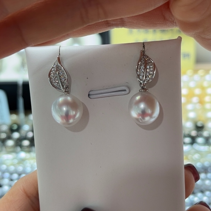 海水珍珠耳饰银S925镶嵌