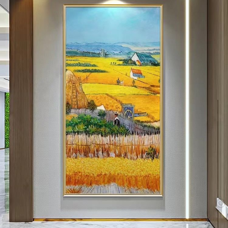 高走廊玄关装饰画画铝合金边框油画风格客厅落地画丰收80160