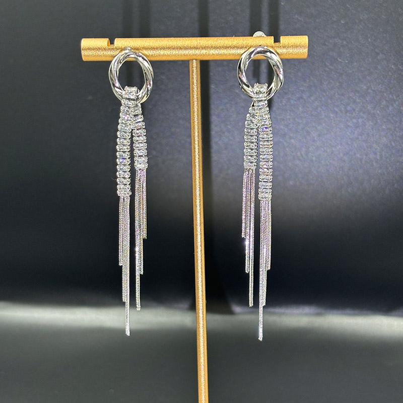 铜合金耳饰 个性气质长款锆石流苏耳环女时尚小众设计感精致耳钉