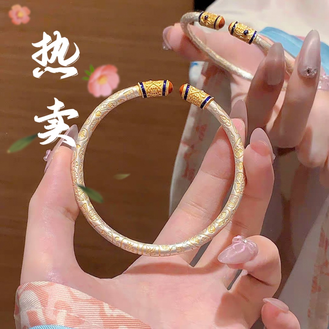足银手镯 8号-描金珐琅招财猫【开口】手镯1