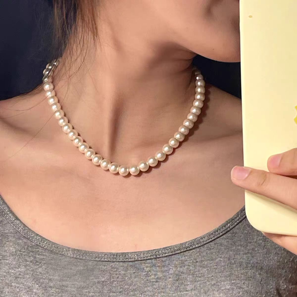 铜合金项链 民族风中国风经典几何简约女白色小众妈妈气质x410-75