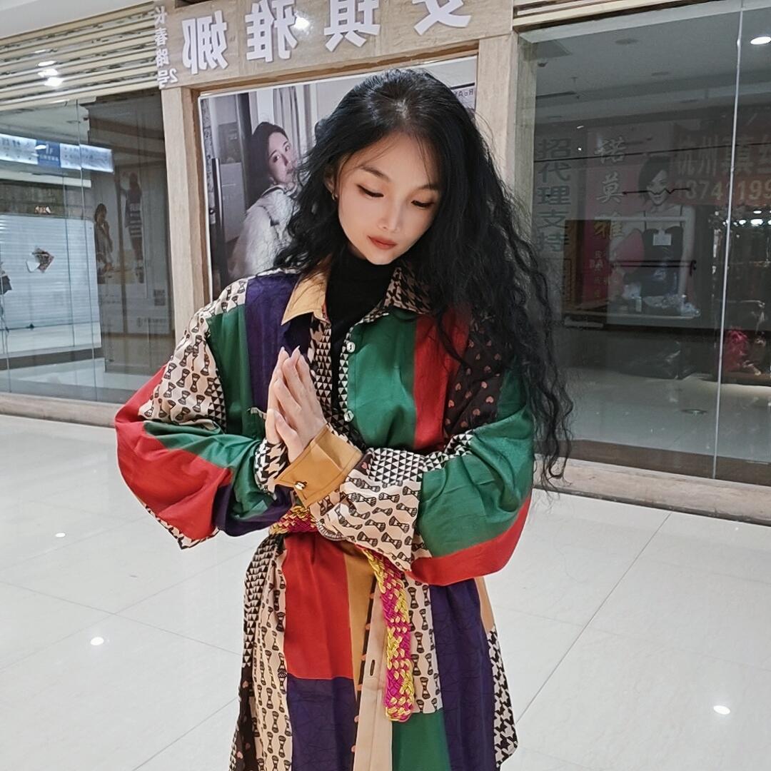 印花长袖国风衬衫女装百搭外套