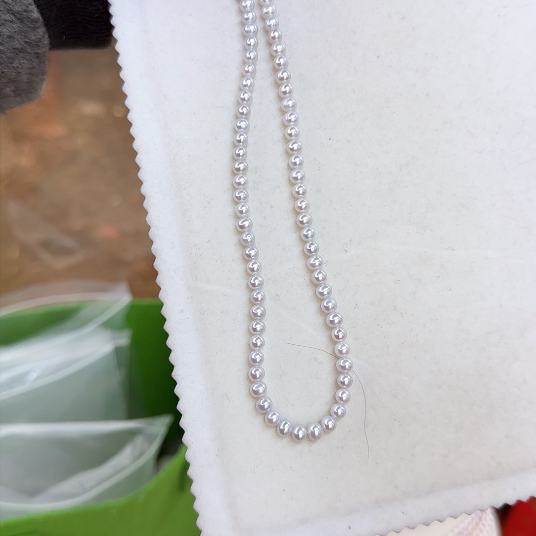 淡水珍珠颈饰银S925镶嵌5-6无核极光镜面冷白炫彩