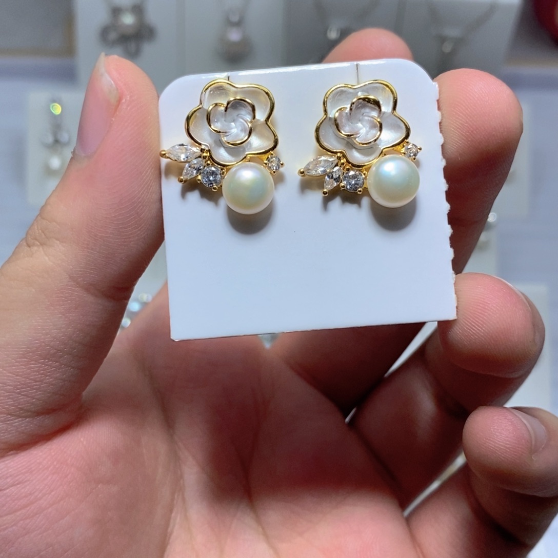 淡水珍珠耳饰银S925镶嵌