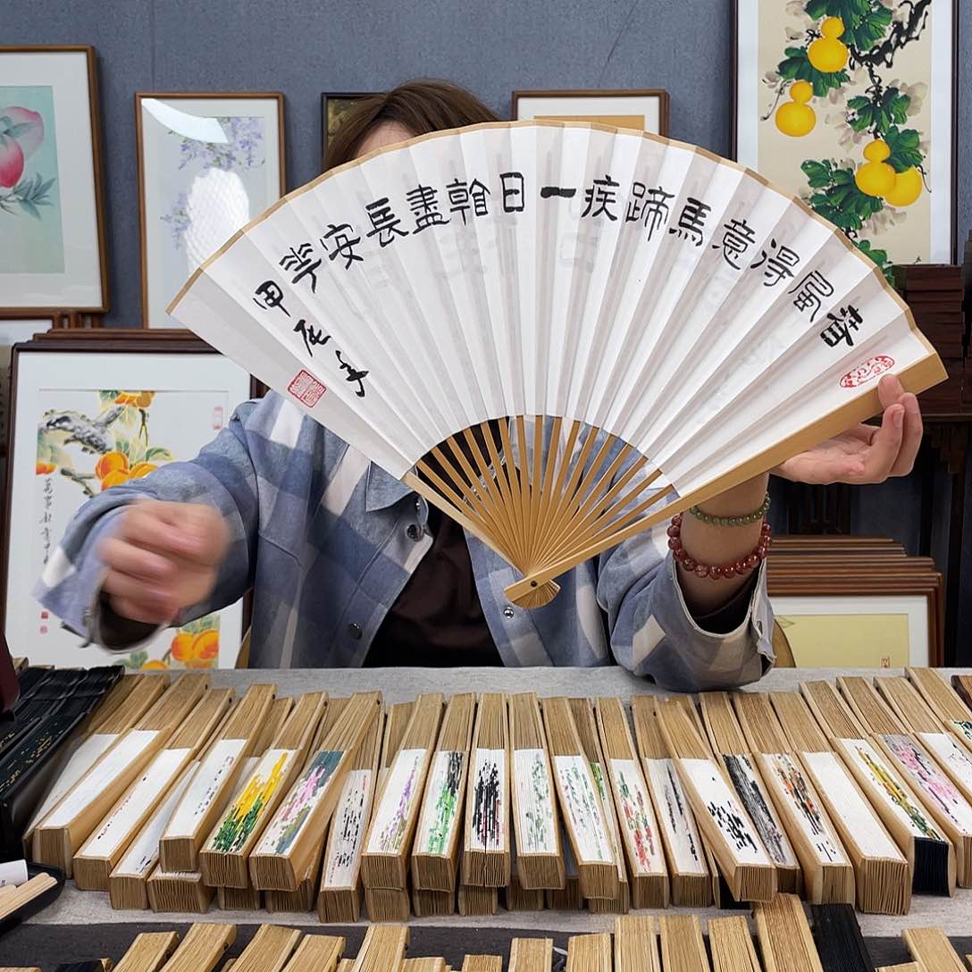 国画95寸玉竹-纯手绘-文玩扇骨（默认粘好）春风得意