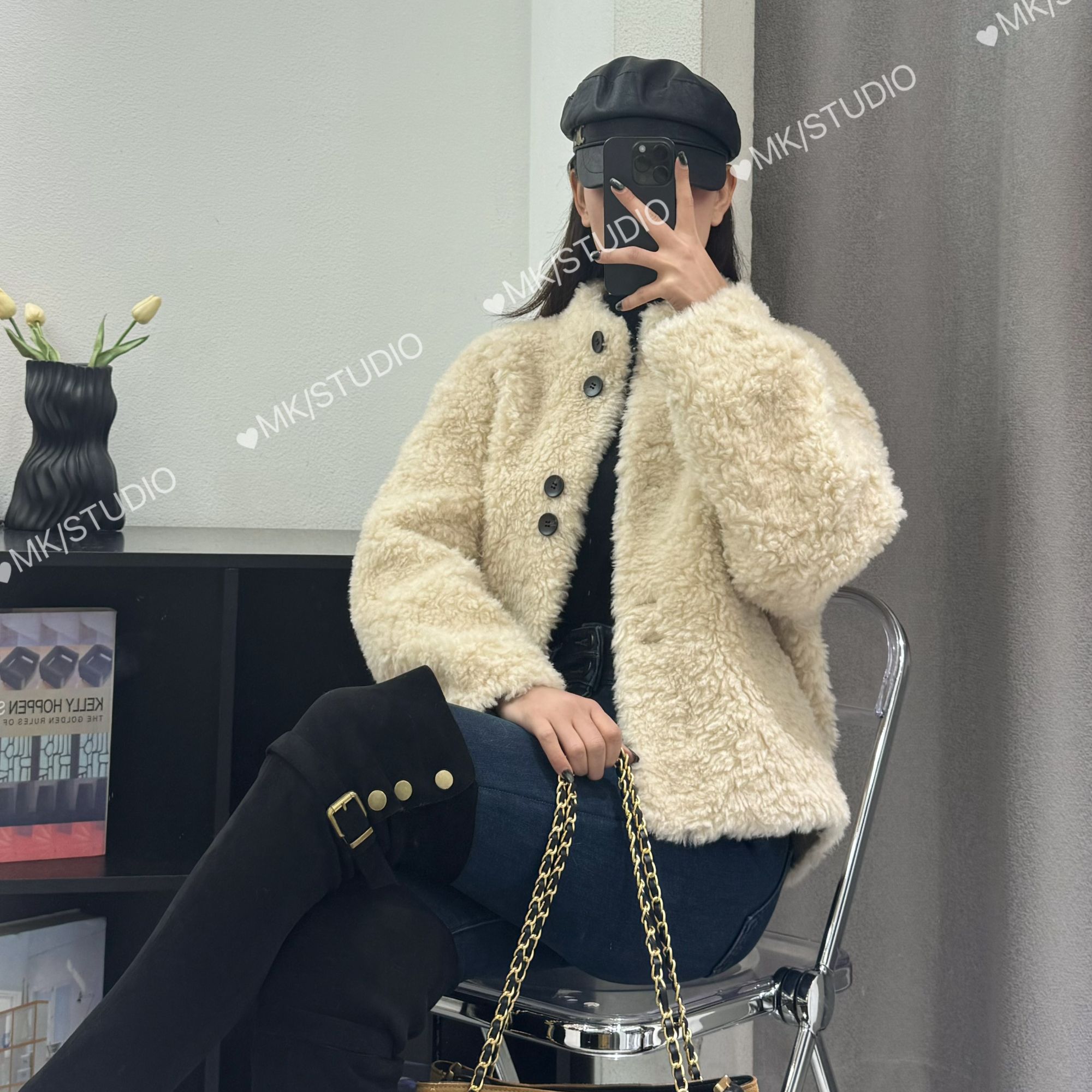 【玫卡】100%羊毛洋气软糯高贵轻奢皮毛一体女装毛毛外套69759