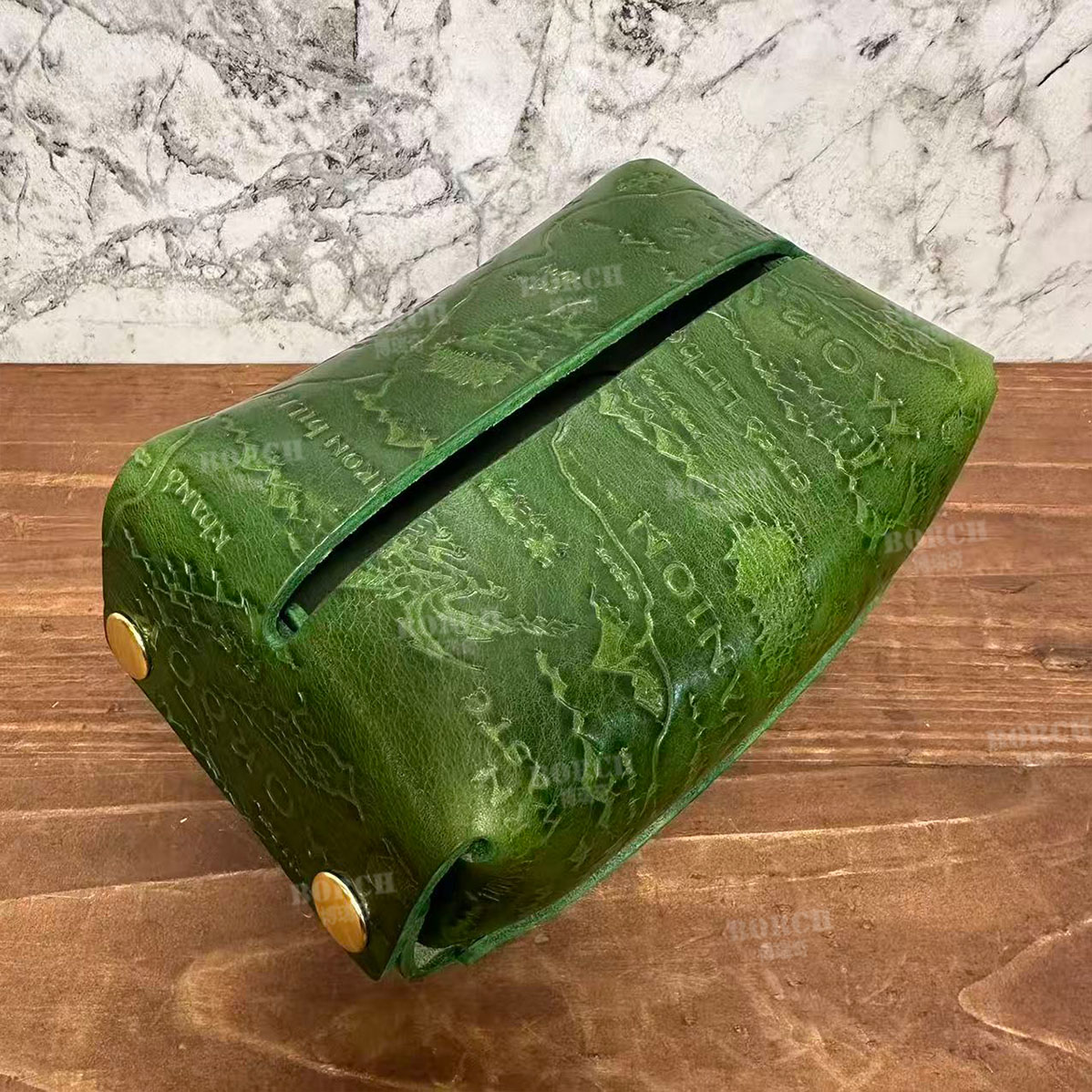 博瑞奇复古头层牛纸巾盒摆件地图纹家用桌面装饰摆件10046