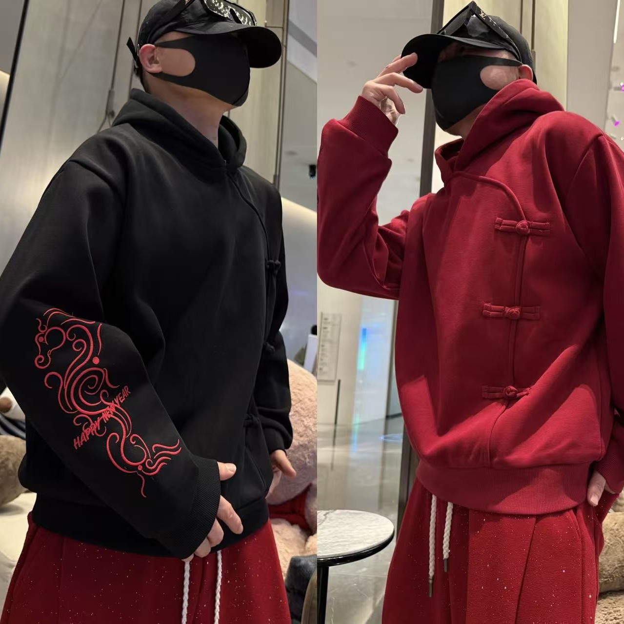 金先生秋冬马年大吉中式盘扣刺绣休闲时尚连帽加绒短款保暖卫衣